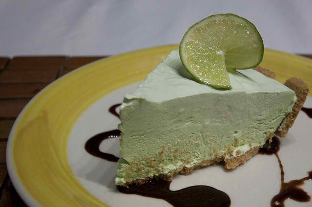 Dining on Key Lime Pie at Tranquility Bay Resort, Ambergris Caye, Belize